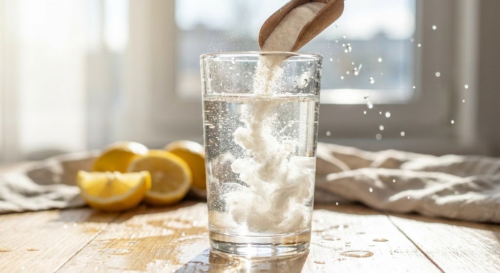 Poudre de collagène marin hydrolysé se dissolvant facilement dans un verre d'eau