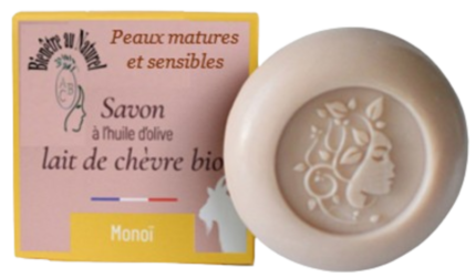 SAVON au Lait de CHÈVRE BIO + Parfum MONOÏ - Toute la famille - 100 g